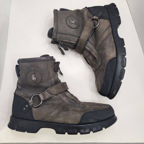 Polo Ralph Lauren Conquest Hi III Brown Leather Duck Boots Zip Strap Men’s 12D main image 9